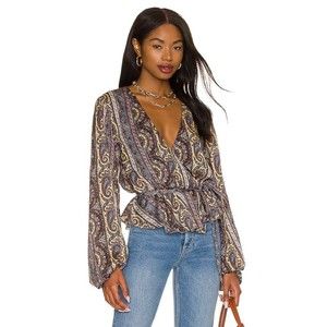 House of Harlow 1960 Boho Paisley Elastic Waist Blouson Sleeve Blouse Size M